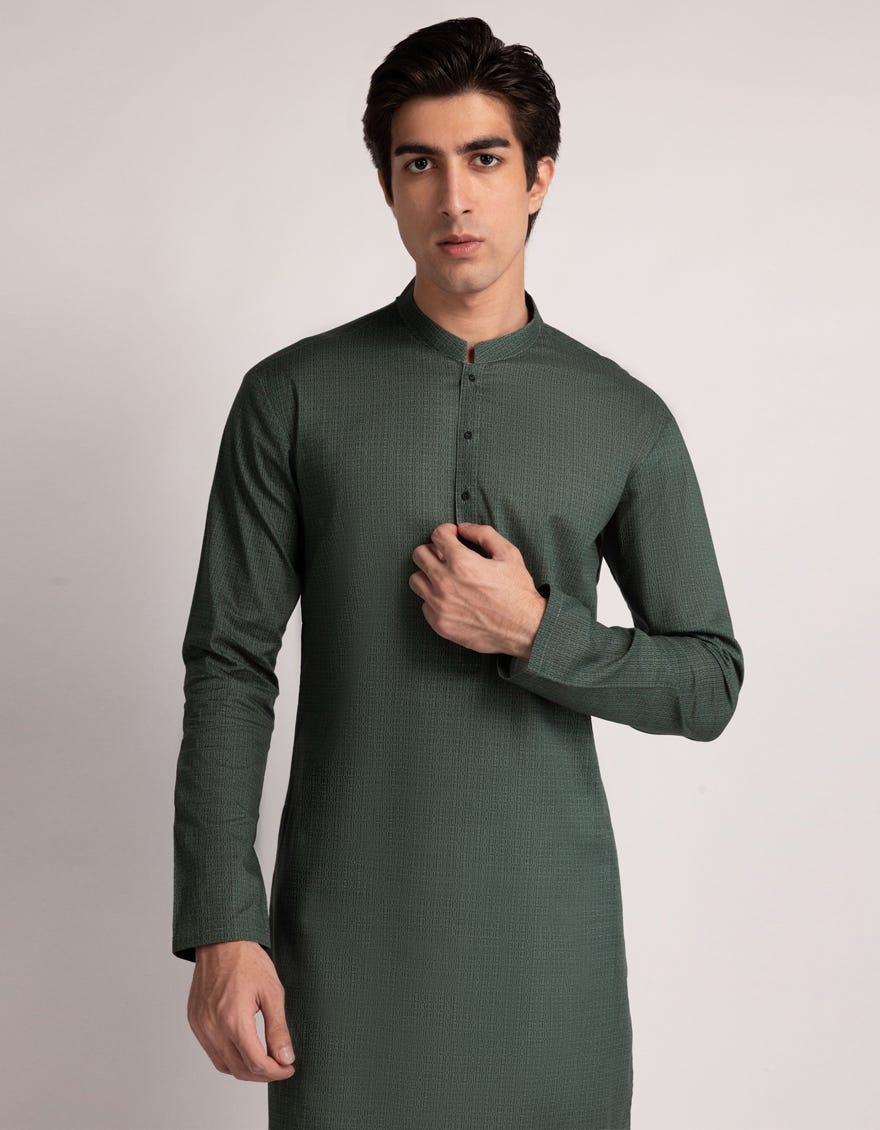 GREEN COTTON KURTA