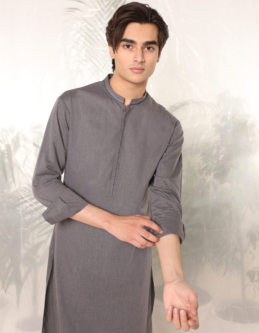LIGHT GREY BLENDED KURTA PAJAMA | JTKP-S-34777