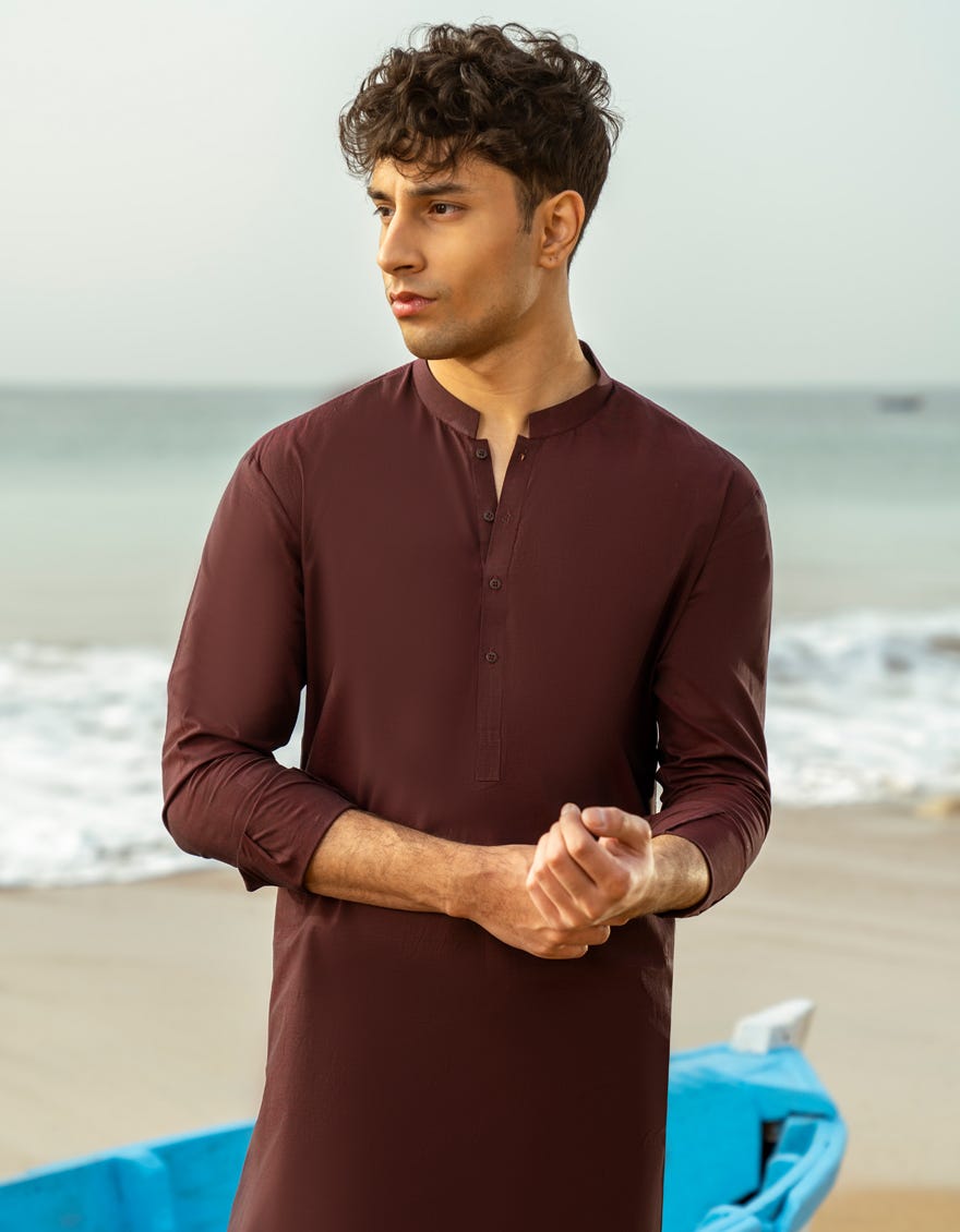 MAROON COTTON CASUAL KURTA TROUSERS|JTKPA39284