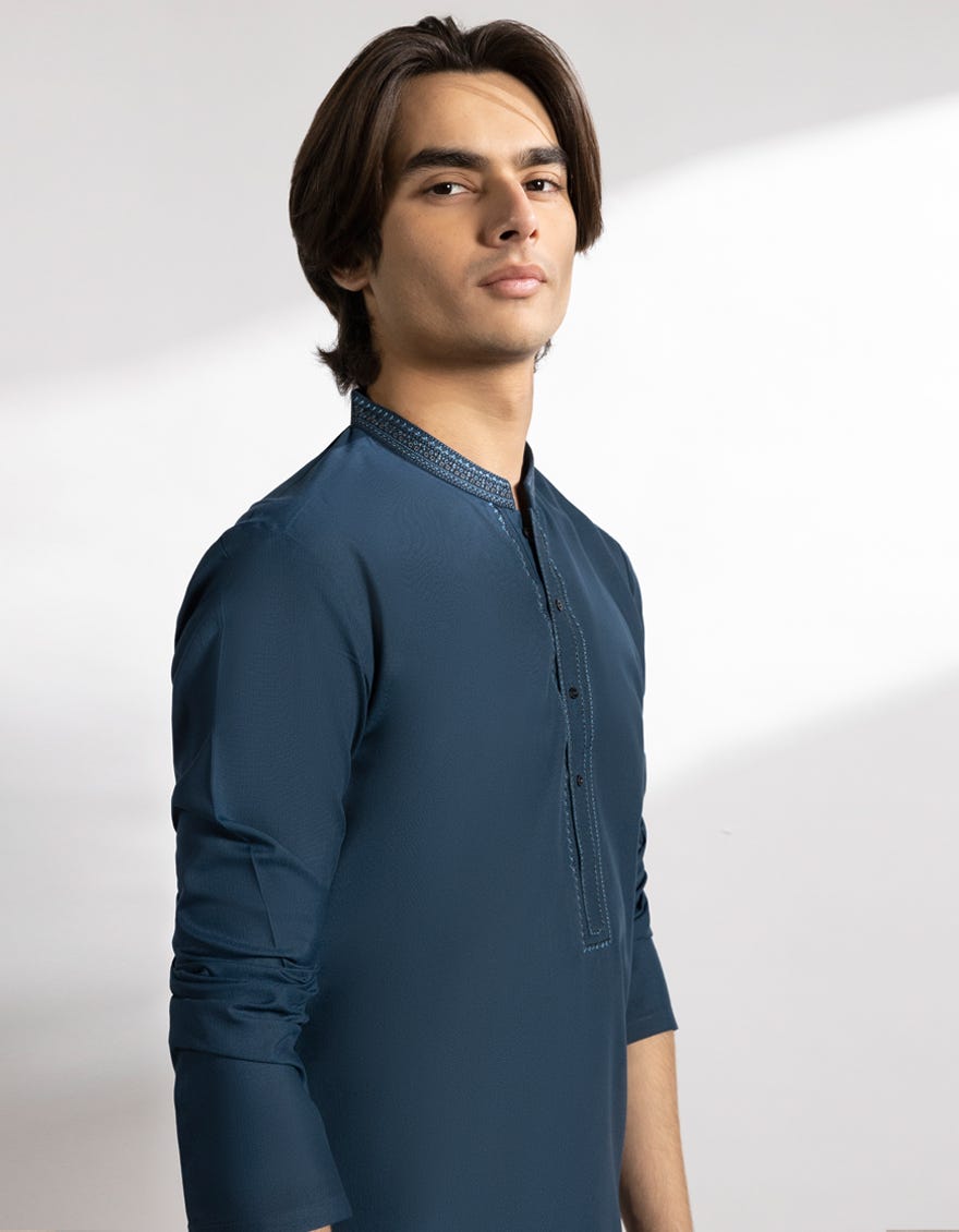 BLUE BLENDED KURTA TROUSERS