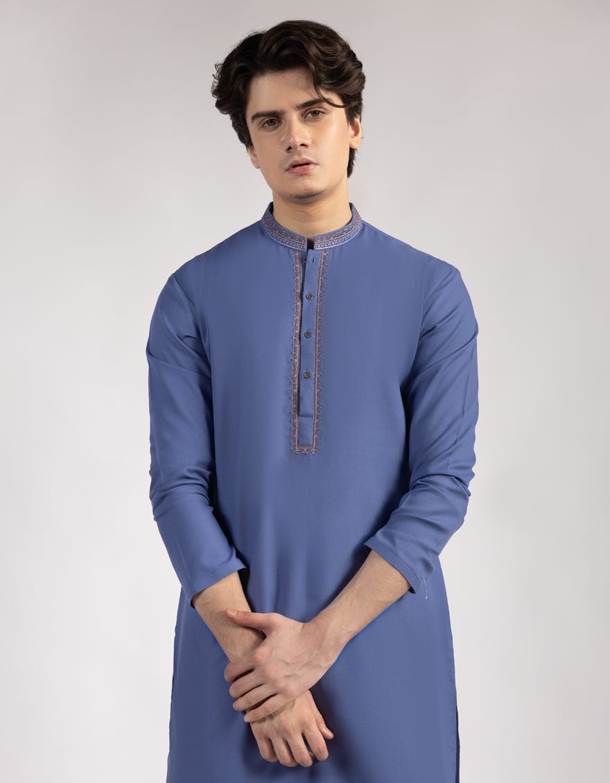LIGHT BLUE BLENDED KURTA TROUSERS