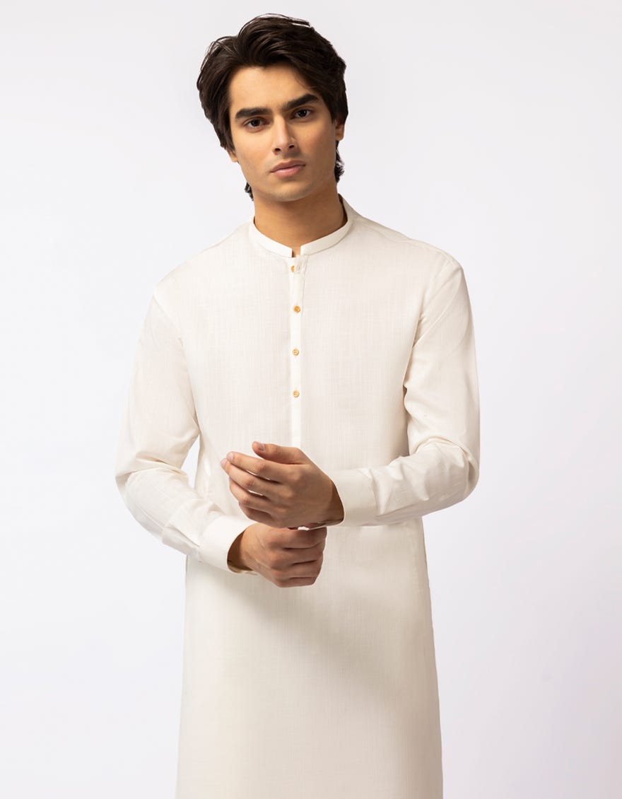 WHITE COTTON PLAIN KURTA TROUSERS