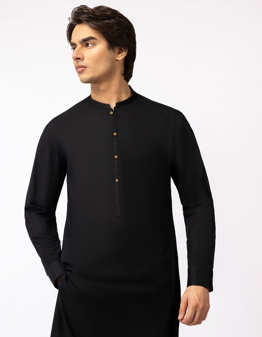 BLACK COTTON PLAIN KURTA TROUSERS