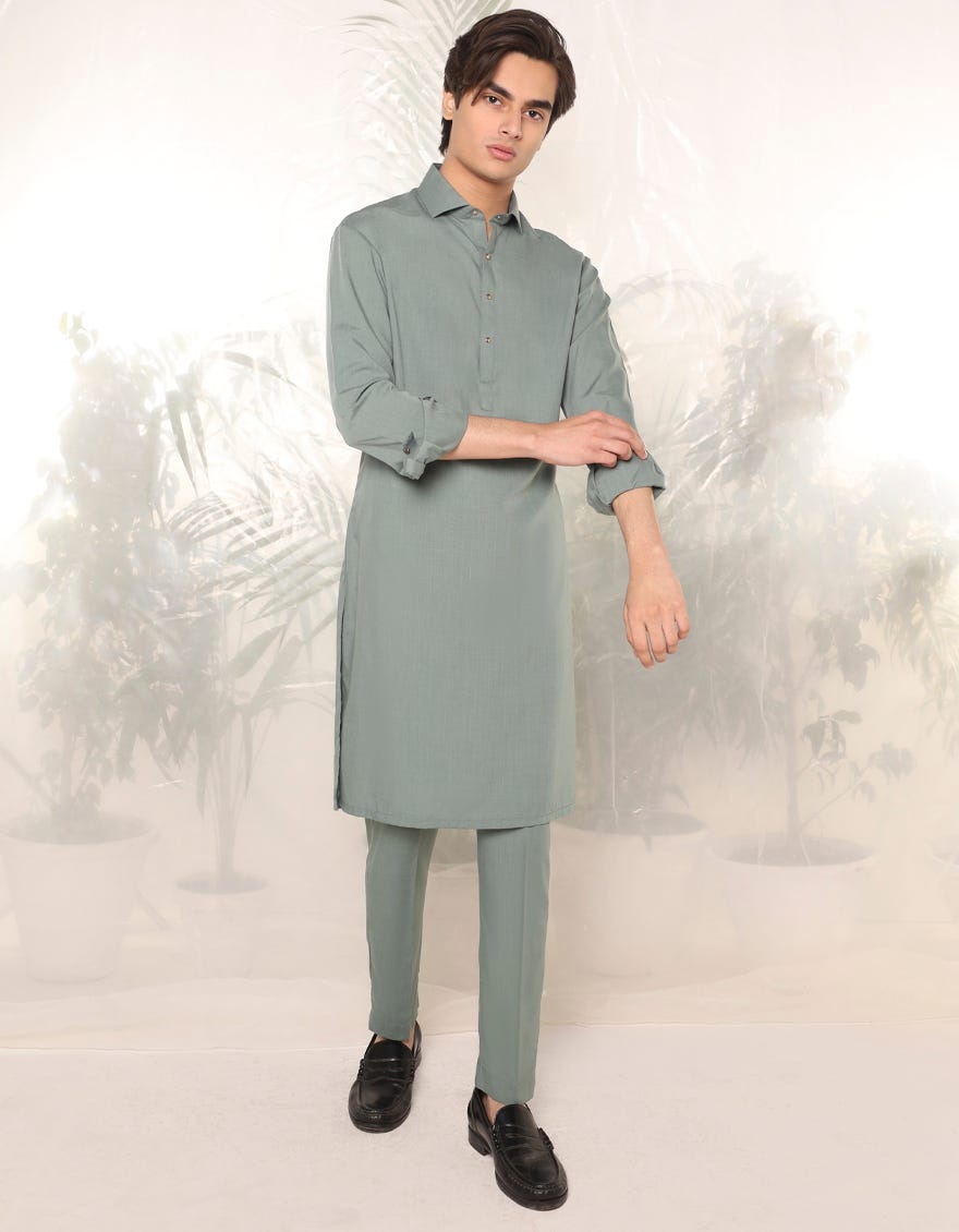 SEA GREEN BLENDED KURTA PAJAMA | JTKP-A-46419