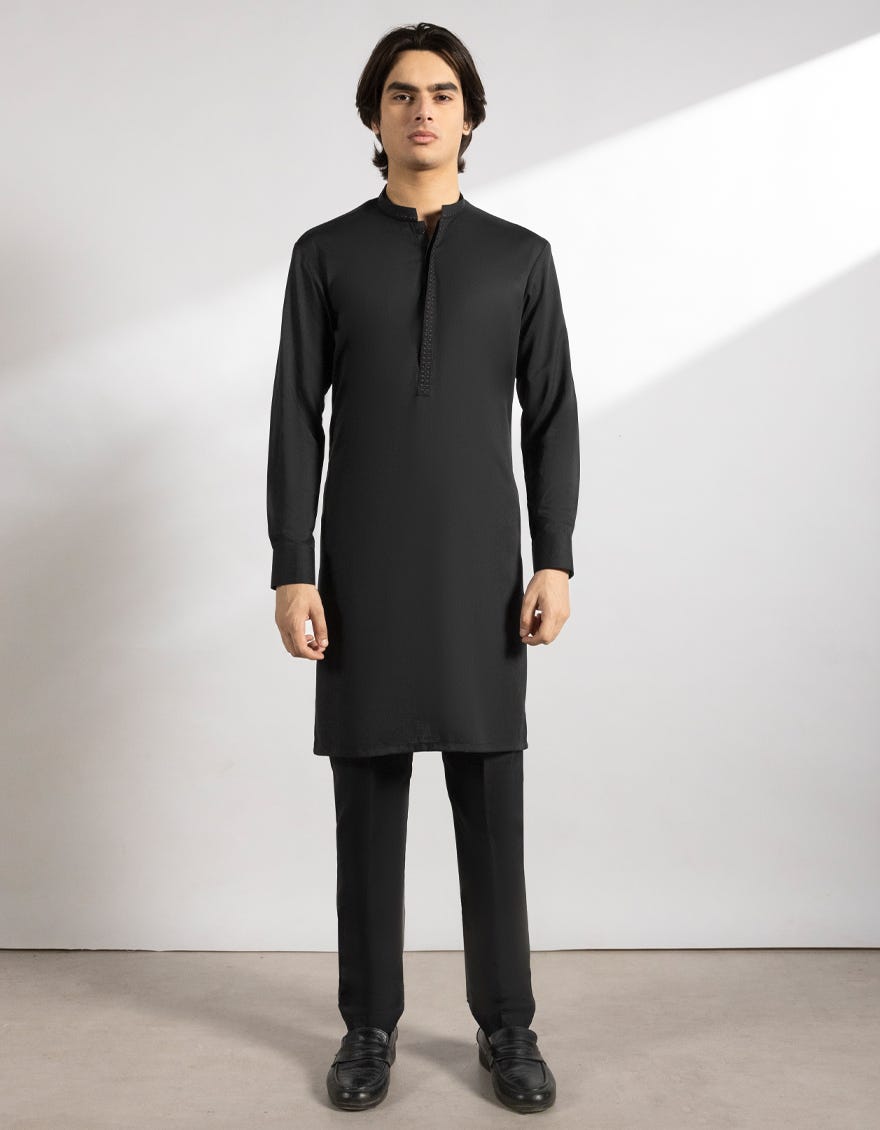 BLACK BLENDED KURTA TROUSERS