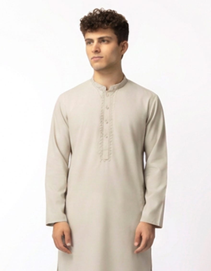 OFF WHITE BLENDED SEMI-FORMAL KURTA TROUSERS