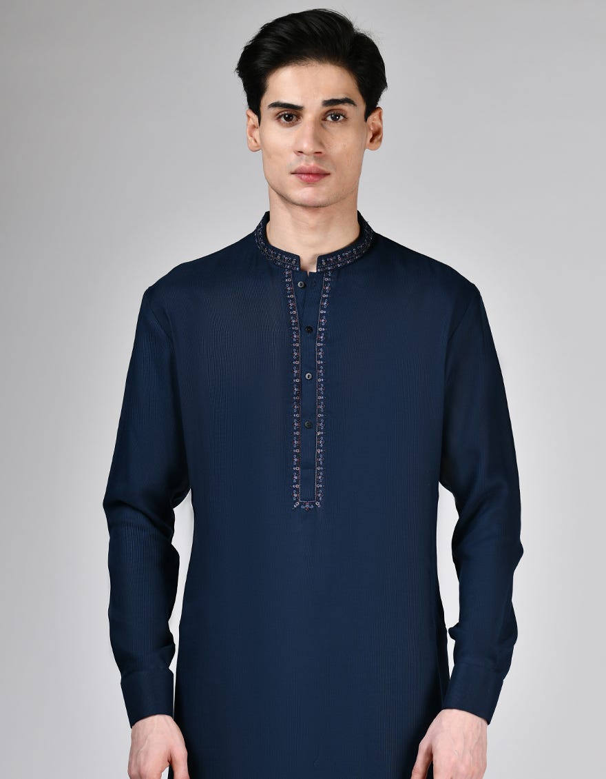 NAVY BLUE BLENDED KAMEEZ SHALWAR | JTKS-A-34934