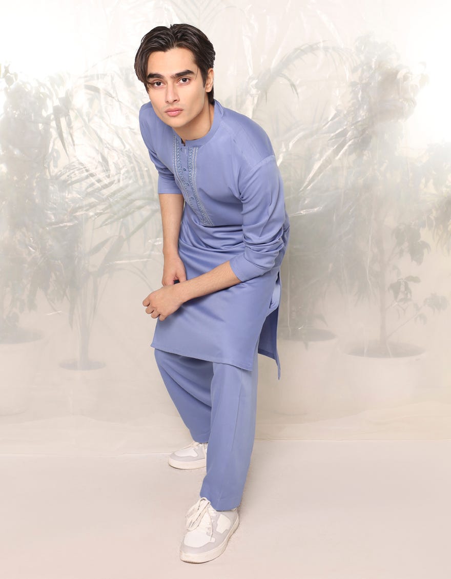 SKY BLUE BLENDED KAMEEZ SHALWAR | JTKS-A-46366