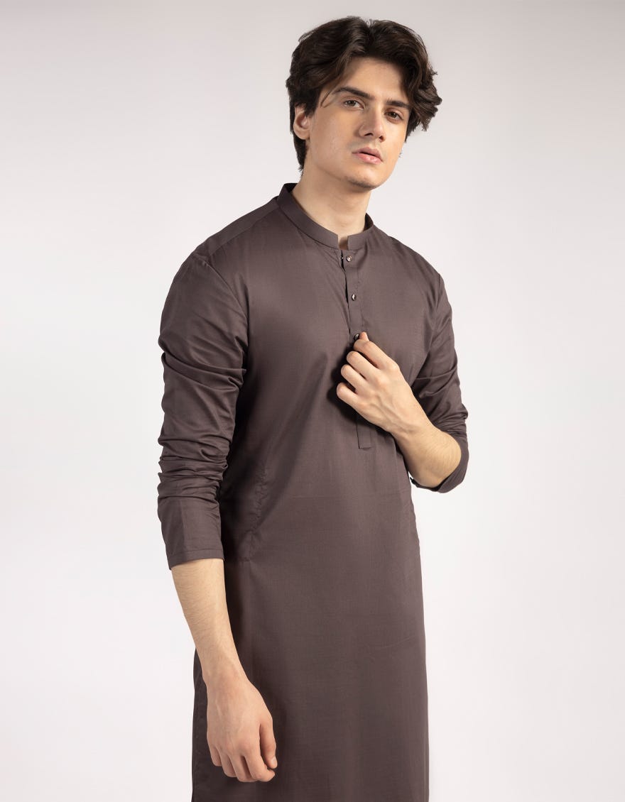 DARK BROWN COTTON KAMEEZ SHALWAR