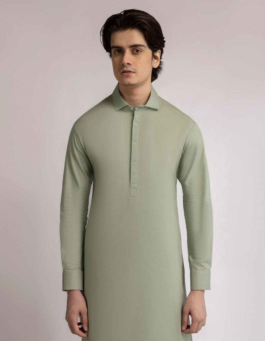 LIGHT GREEN COTTON CASUAL KAMEEZ SHALWAR