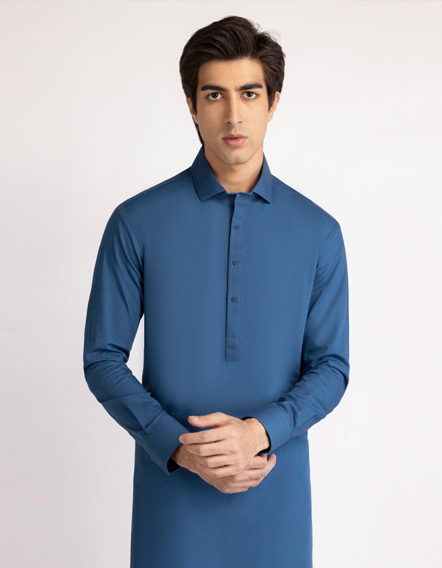 BLUE COTTON CASUAL KAMEEZ SHALWAR