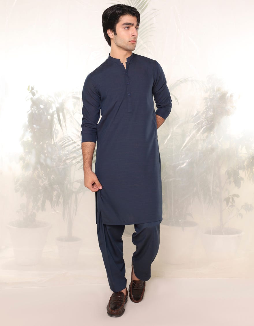 NAVY BLUE BLENDED KAMEEZ SHALWAR | JTKS-A-91431