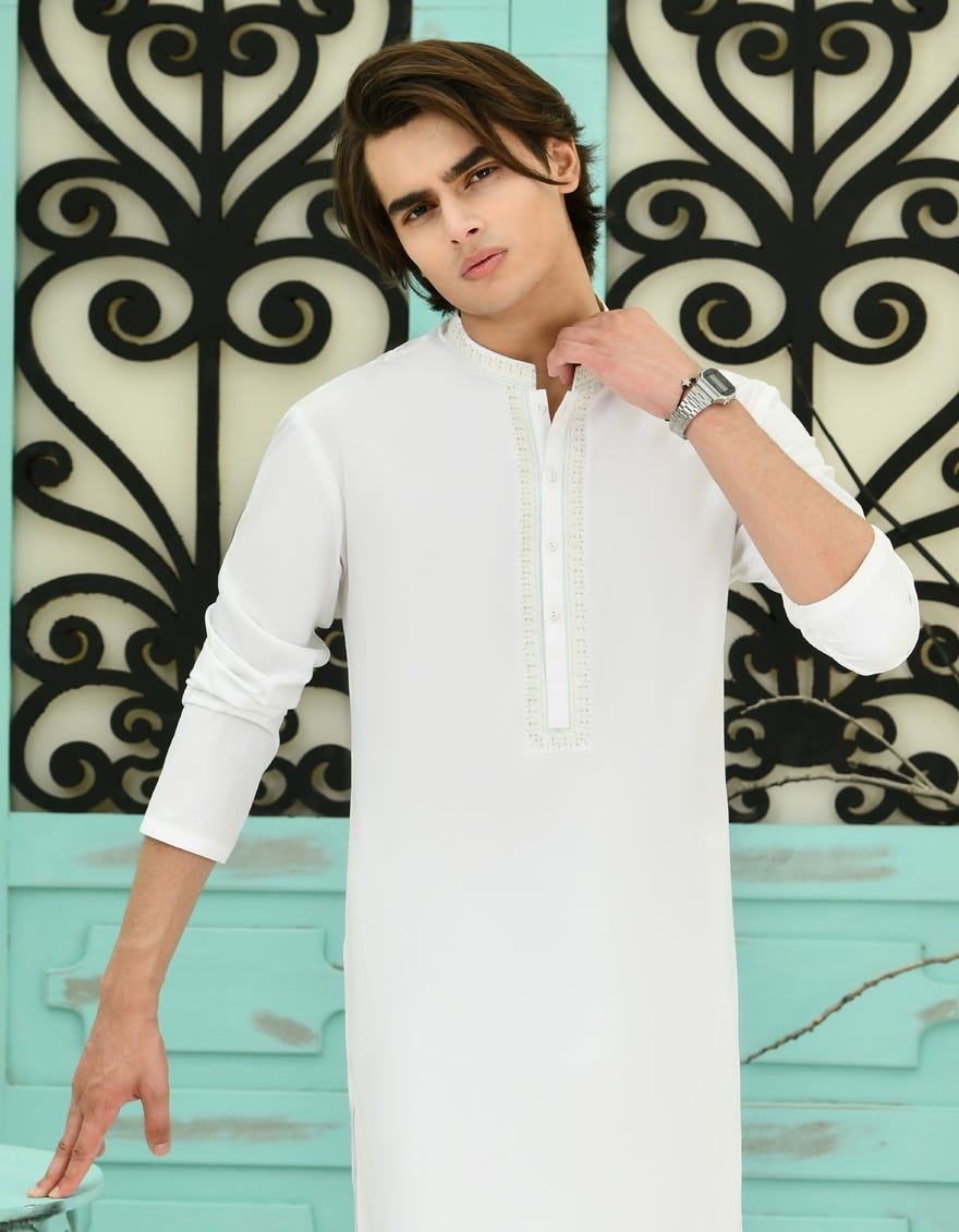 WHITE BLENDED KAMEEZ SHALWAR | JTKS-A-39115