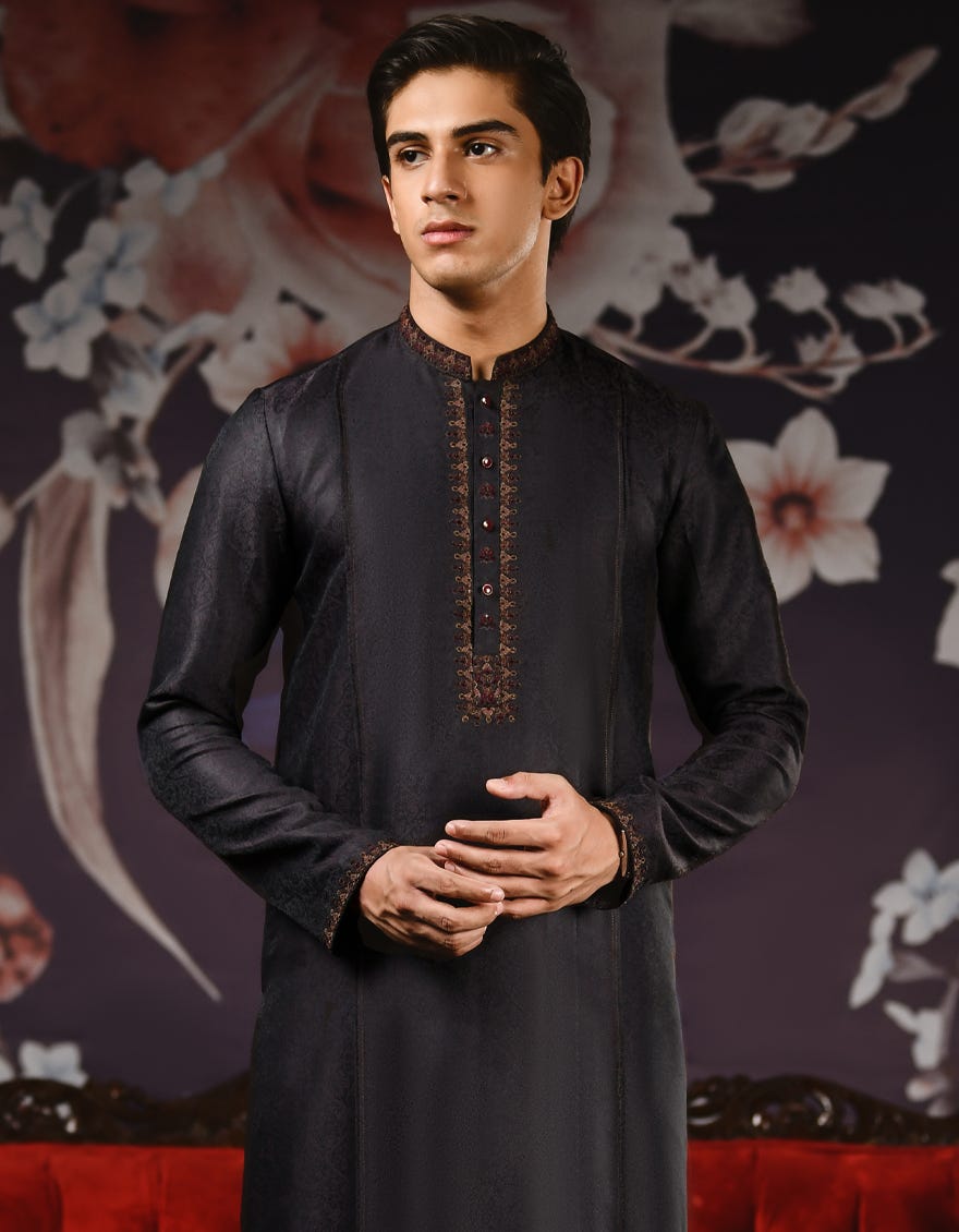DARK BROWN JAMAWAR KURTA | JTK-SP-38433