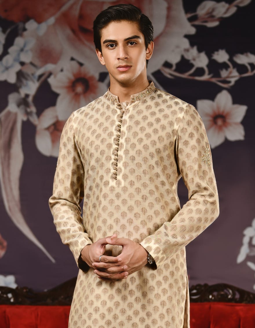 BEIGE JAMAWAR KURTA | JTK-SP-38475