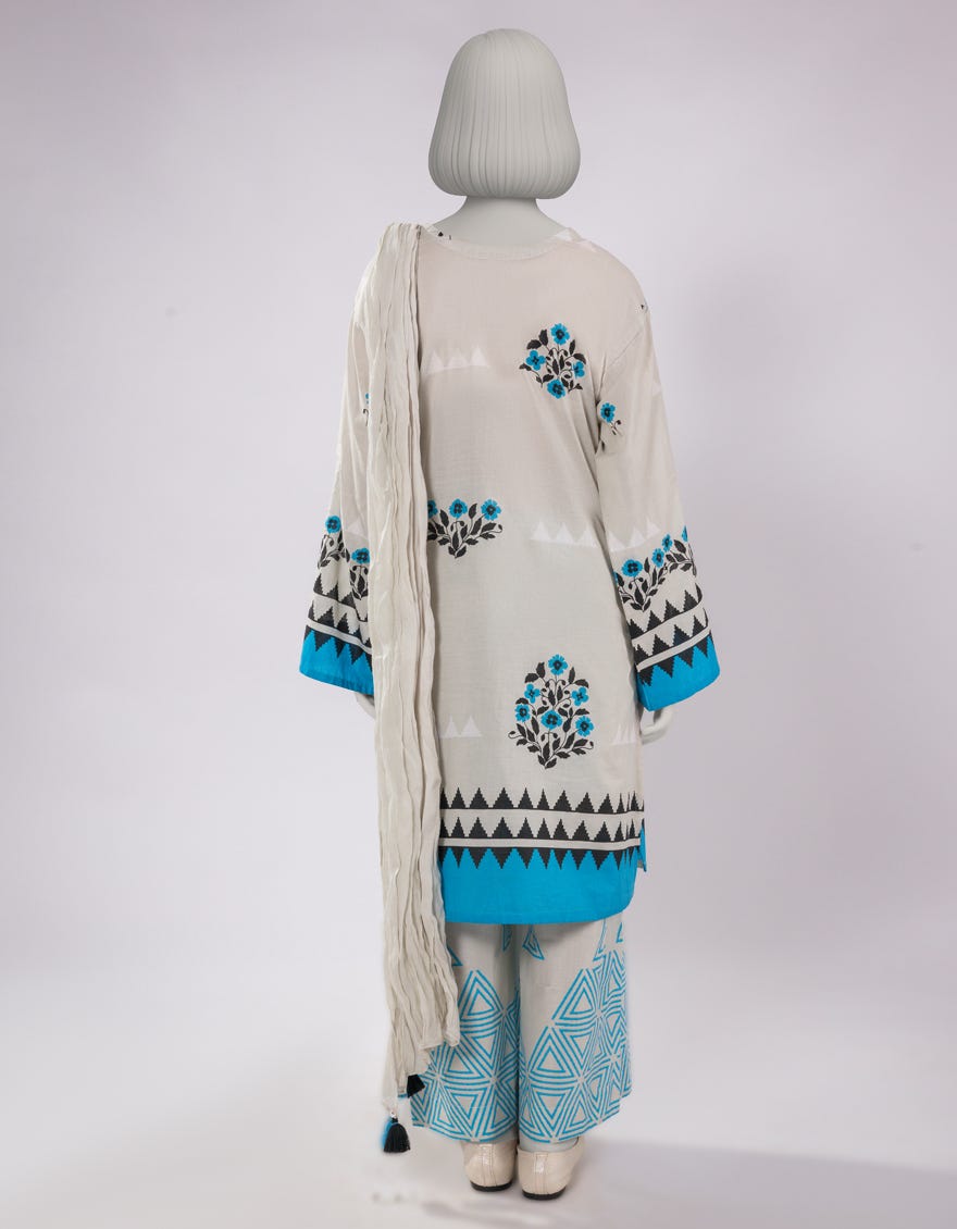 BEIGE LAWN PRINTED 3PC STITCHED