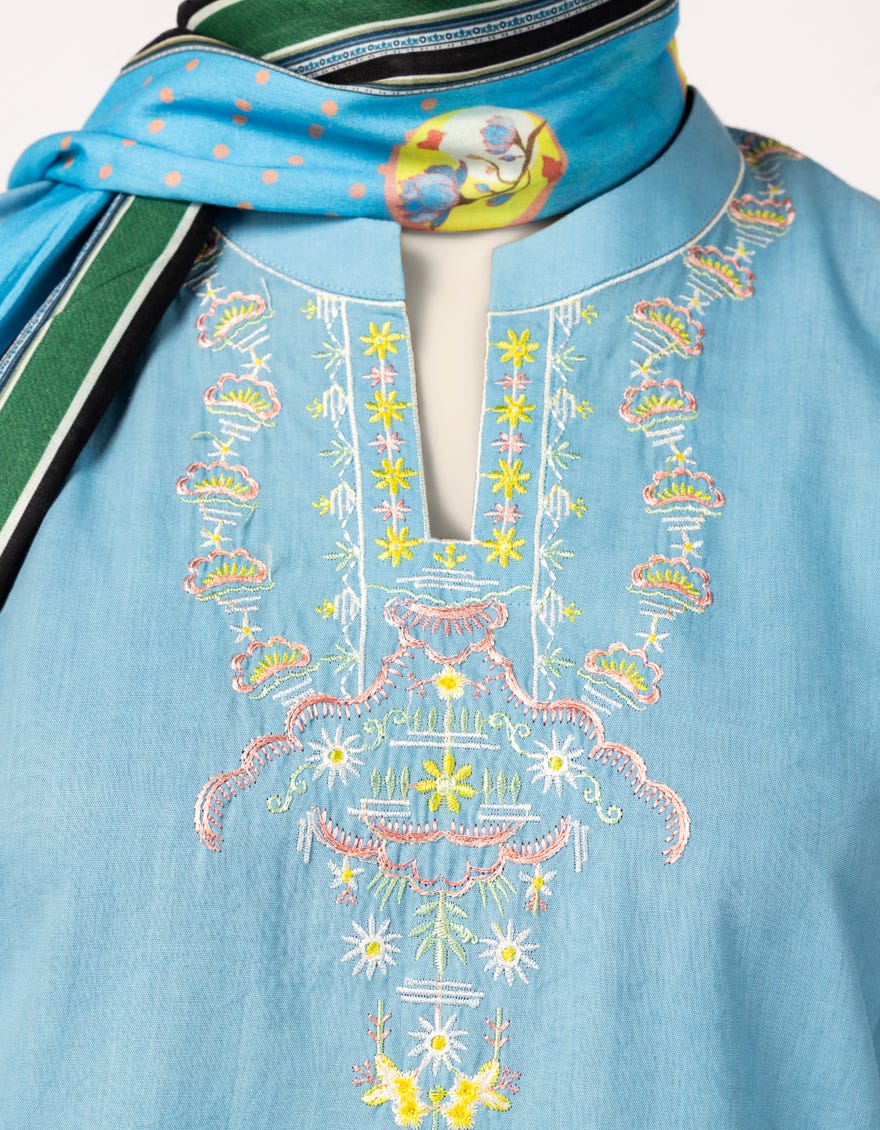 BLUE CAMBRIC EMBROIDERED 3PC STITCHED