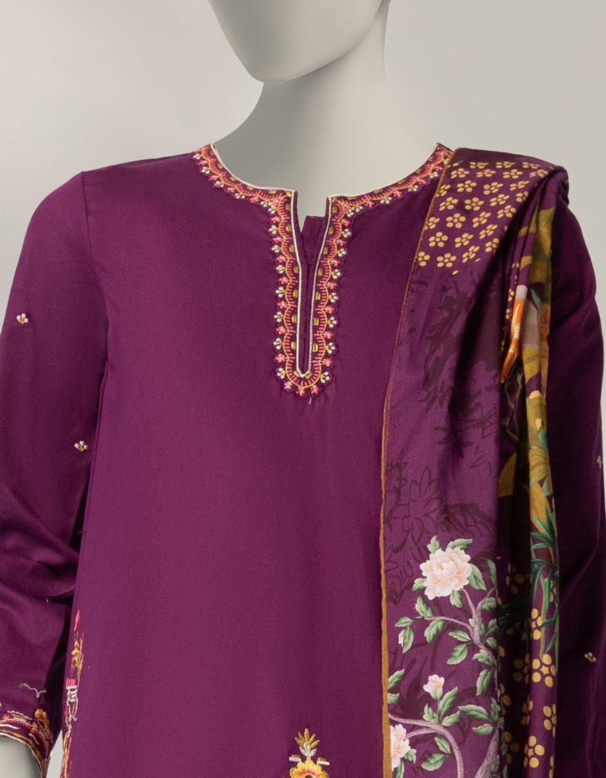 PURPLE CAMBRIC EMBROIDERED 3PC STITCHED
