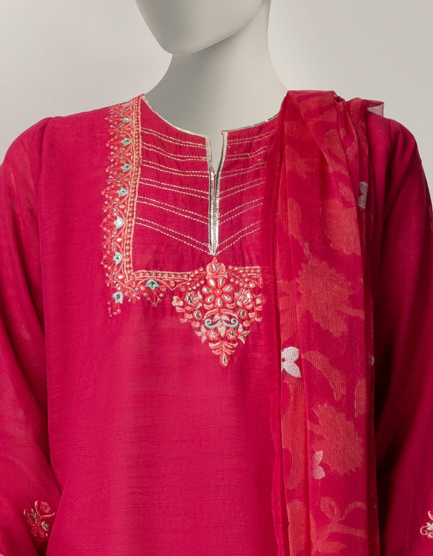 PINK KHADDAR EMBROIDERED 3PC STITCHED