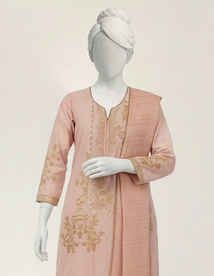PINK LAWN EMBROIDERED STITCHED 3PC
