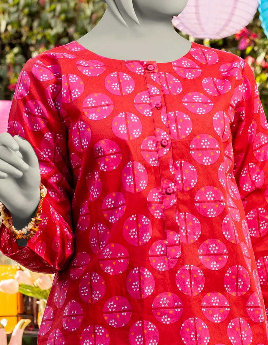 RED LAWN PRINTED KURTA