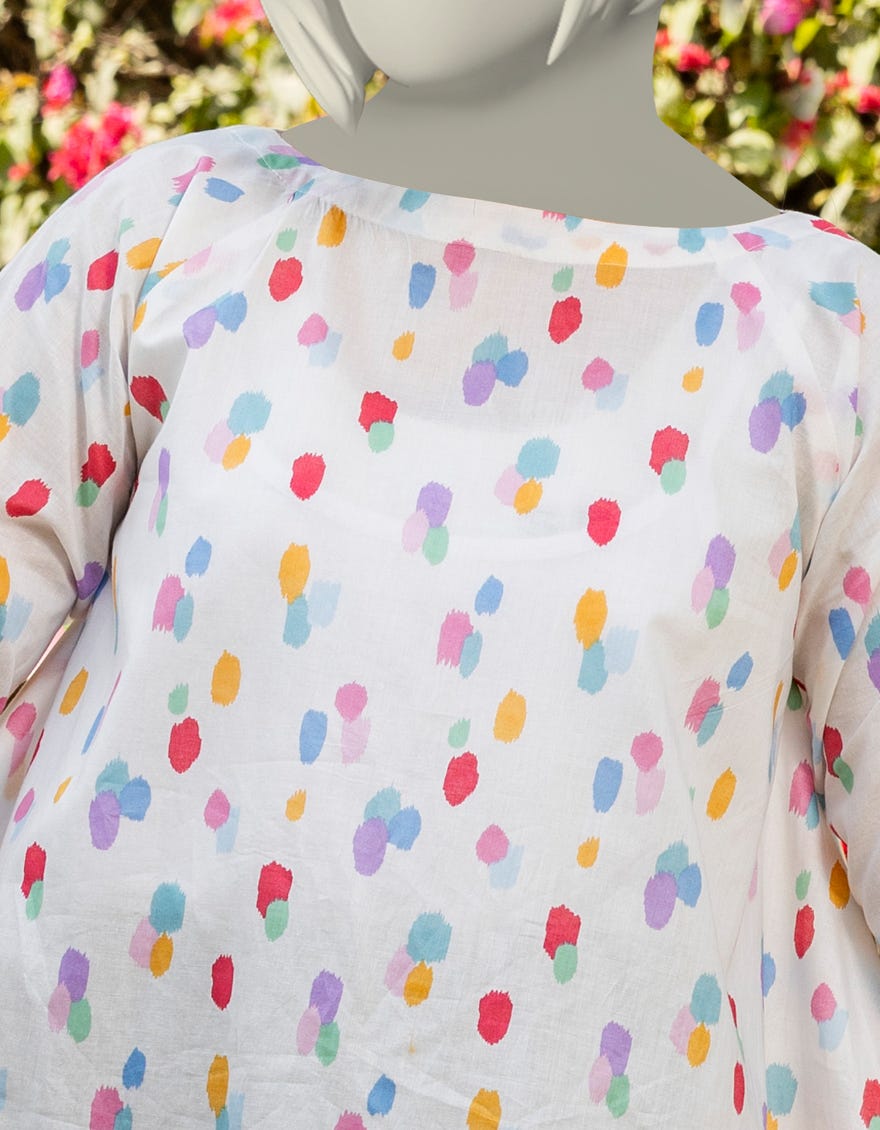 WHITE LAWN PRINTED KURTA