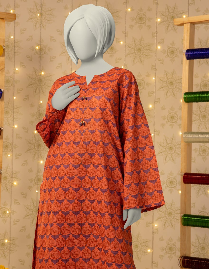 ORANGE LAWN PRINTED KURTA