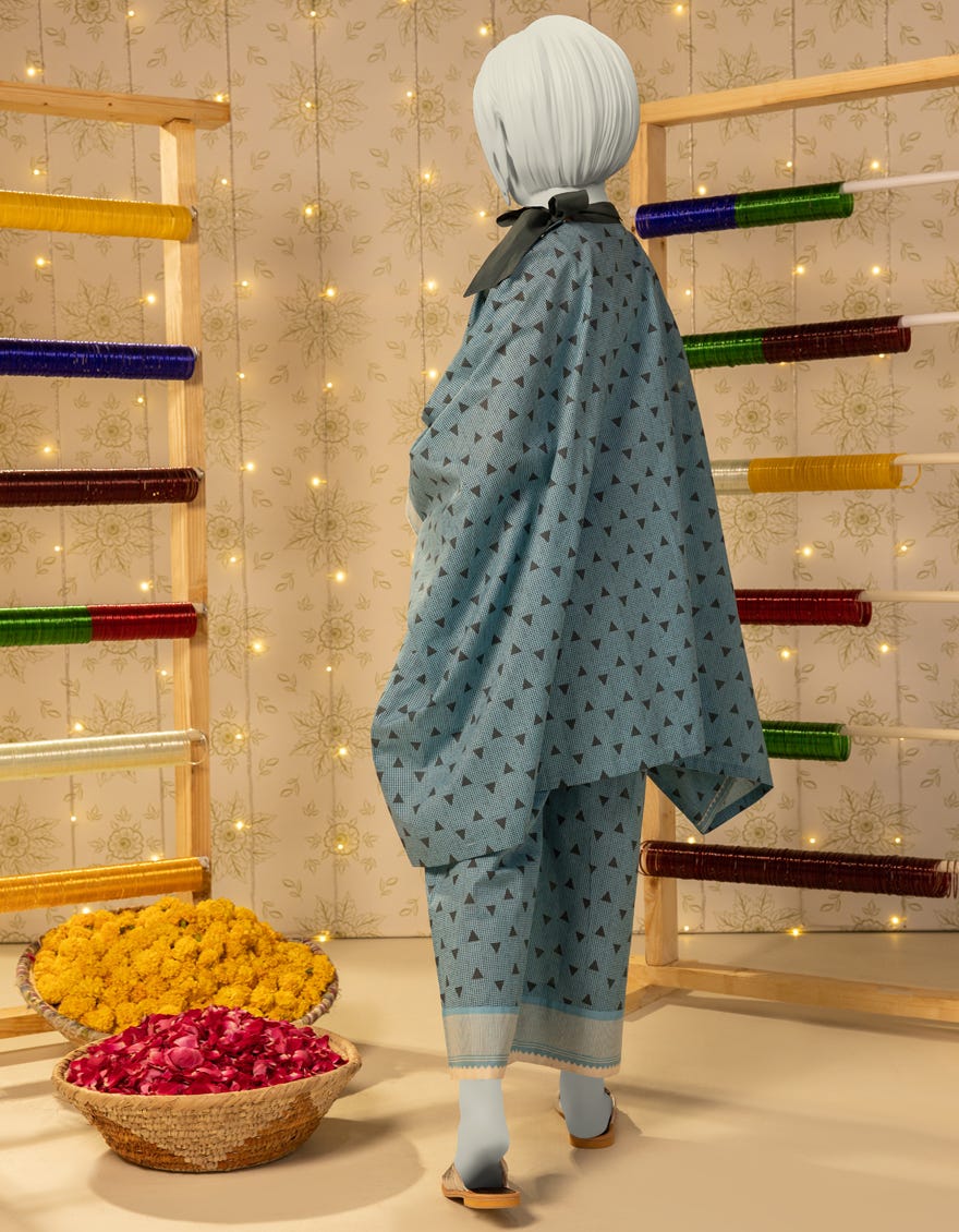 BLUE LAWN PRINTED KURTA