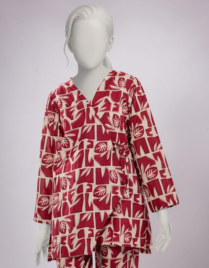 RED LAWN PRINTED KURTA
