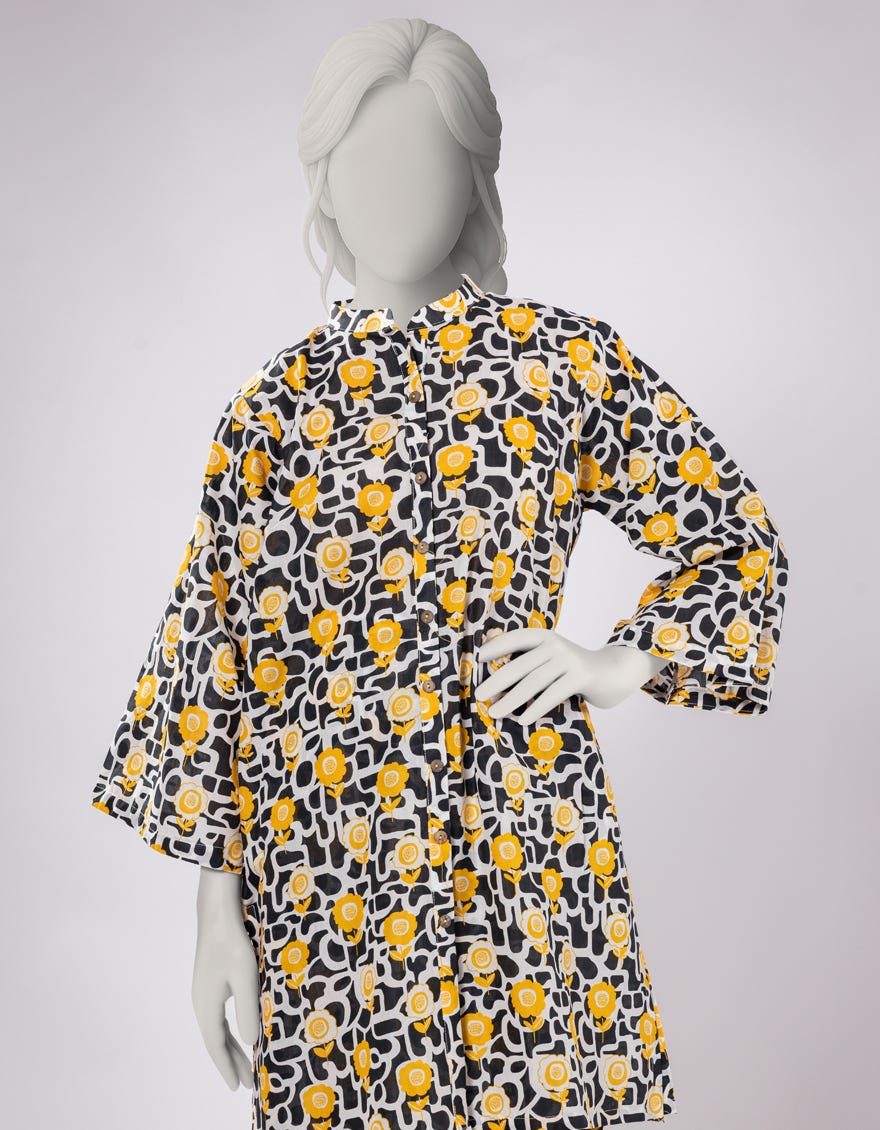 OFF WHITE LAWN PRINTED KURTA