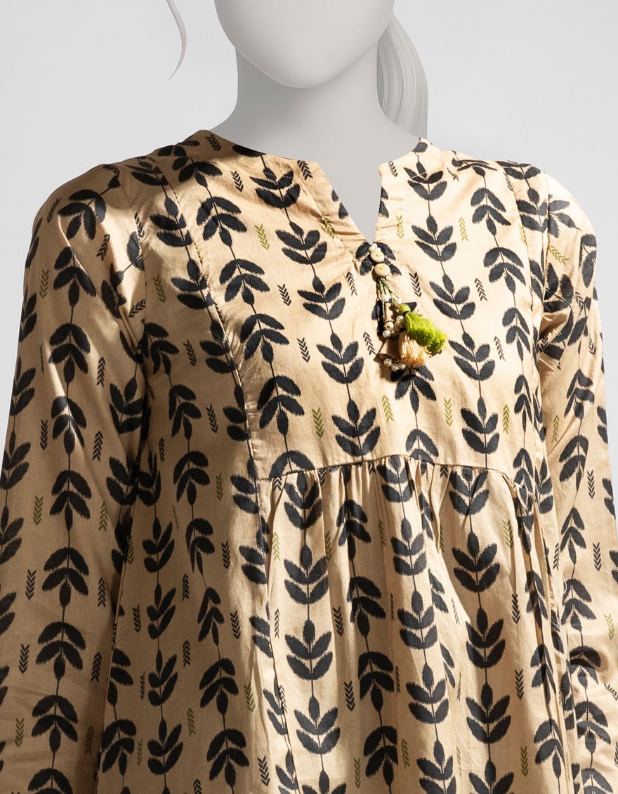 BEIGE LAWN PRINTED KURTA