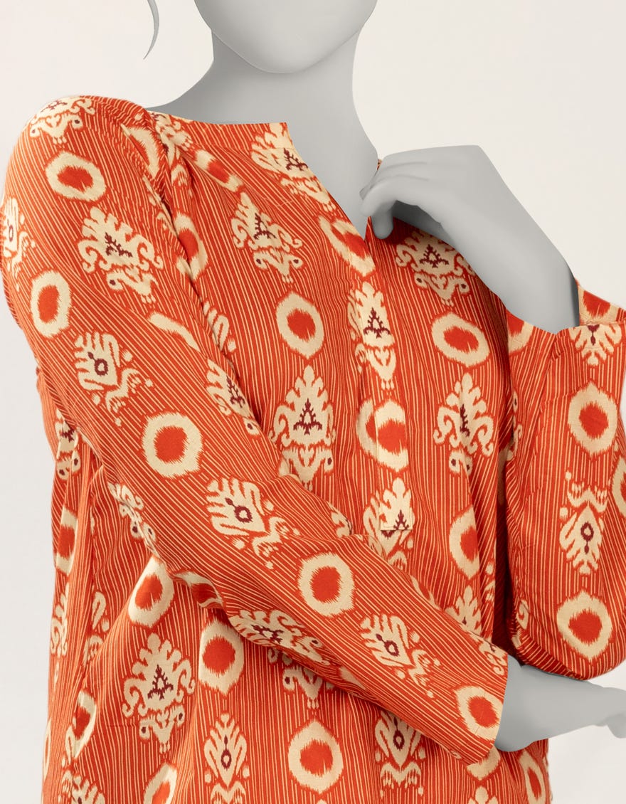 ORANGE PRINTED LAWN KURTA
