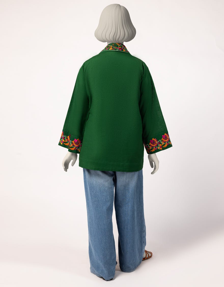 GREEN KHADDAR EMBROIDERED KURTA