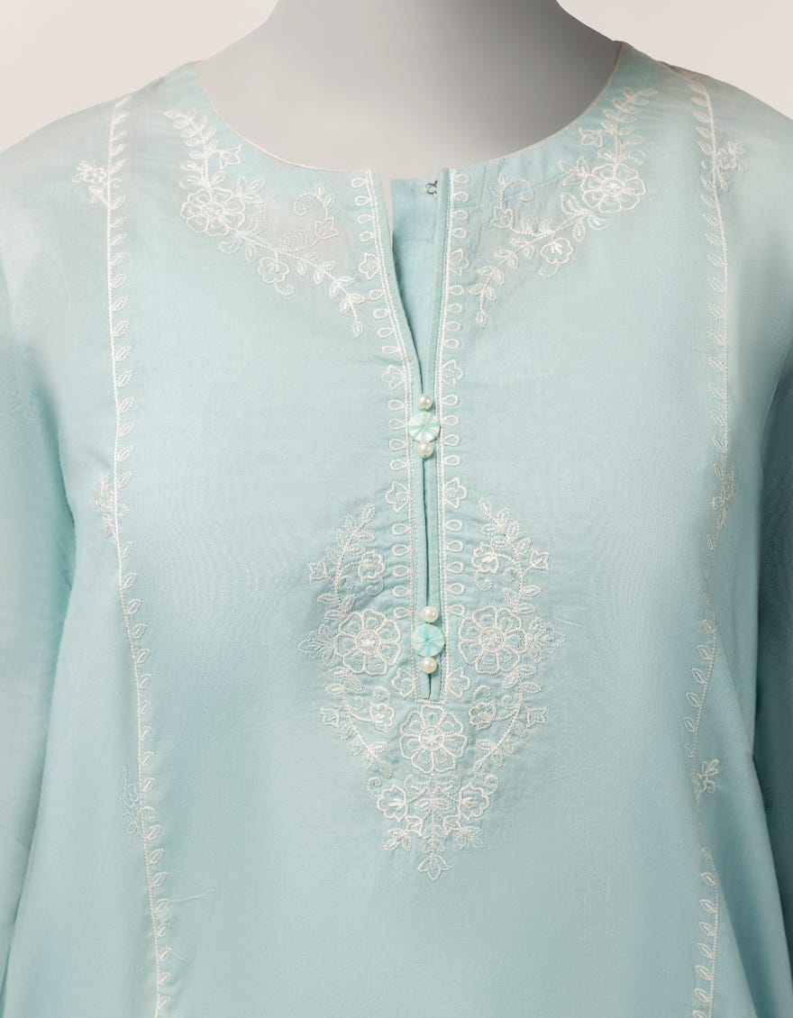TURQUOISE LAWN EMBROIDERED KURTA