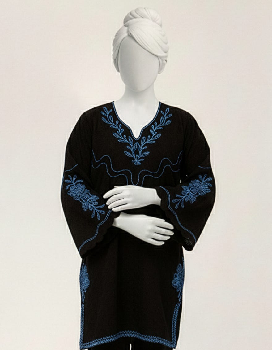 BLACK TEXTURED EMBROIDERED KURTA