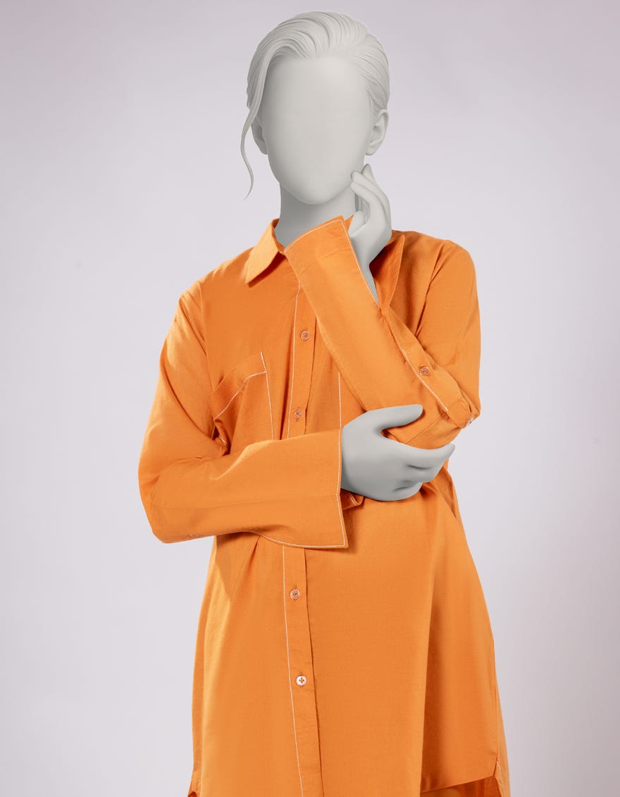 ORANGE LAWN DYED 2PC STITCHED