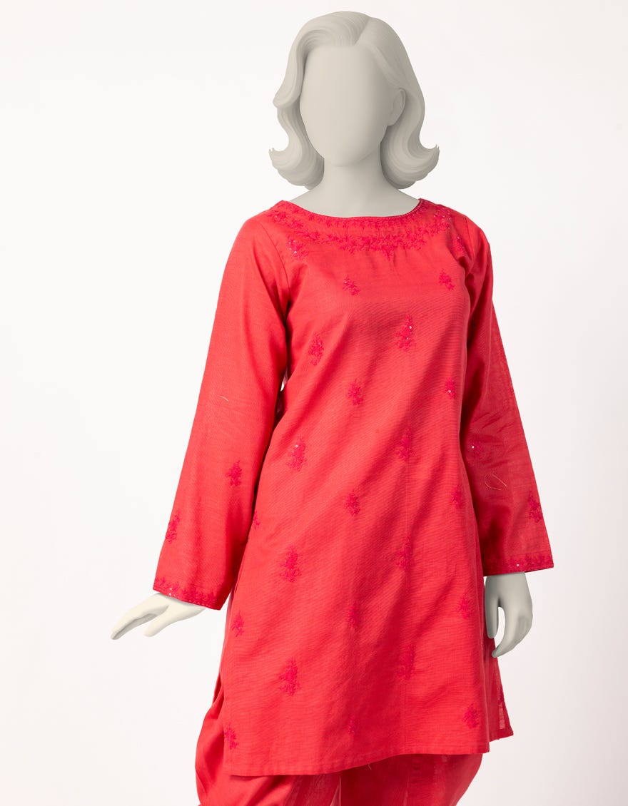 PINK KHADDAR EMBROIDERED 2PC STITCHED