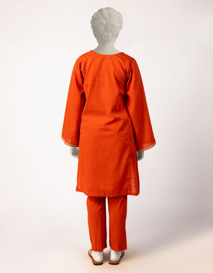 ORANGE CAMBRIC EMBROIDERED 2PC STITCHED