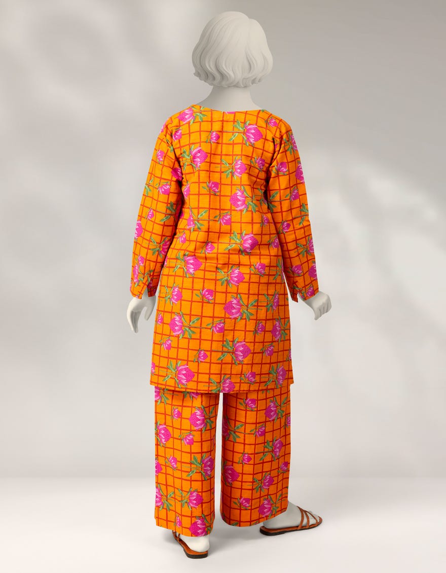 ORANGE KHADDAR PRINTED 2PC STITCHED
