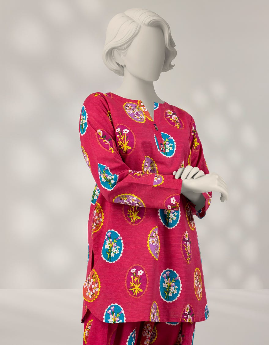 PINK KHADDAR PRINTED 2PC STITCHED