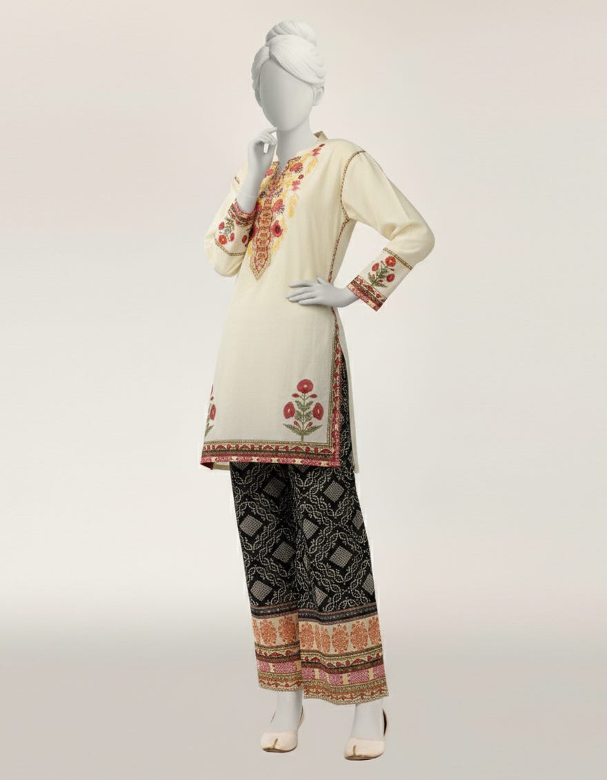 OFF WHITE LAWN EMBROIDERED STITCHED 2PC