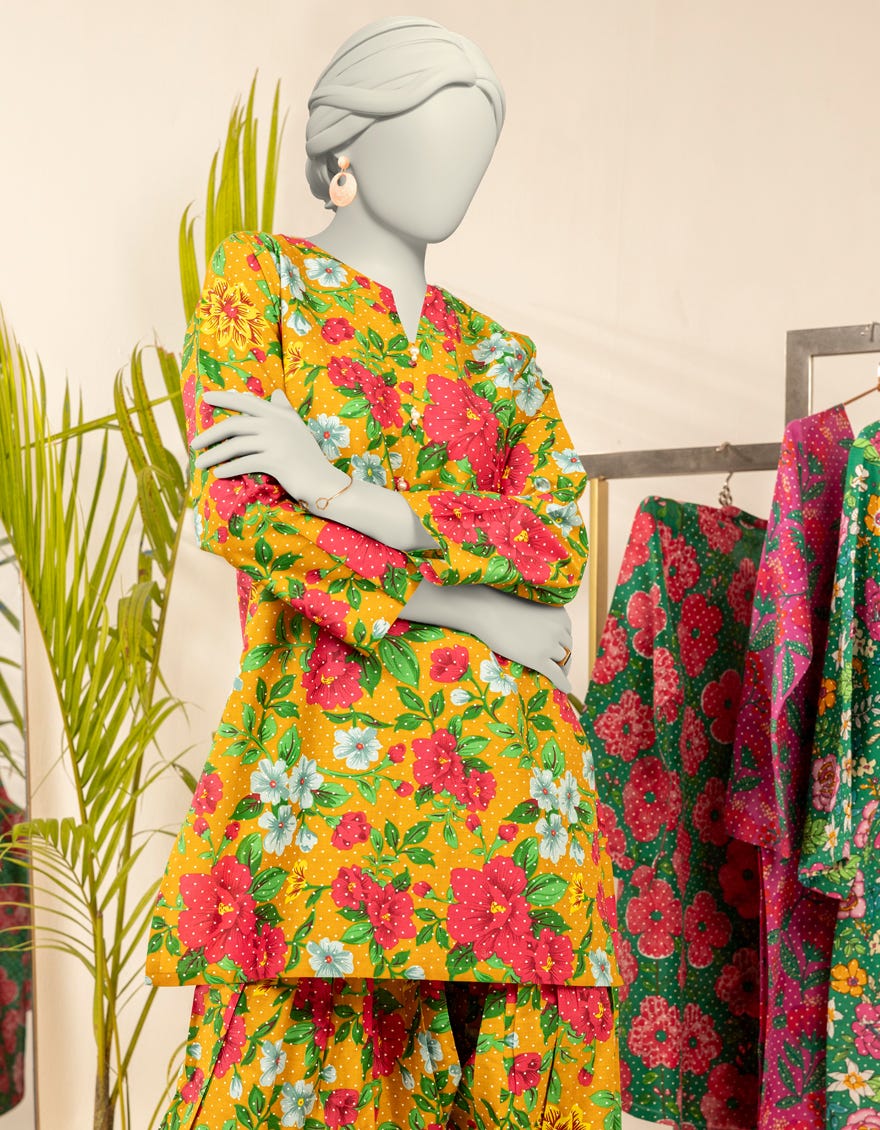 ORANGE CAMBRIC PRINTED KURTI