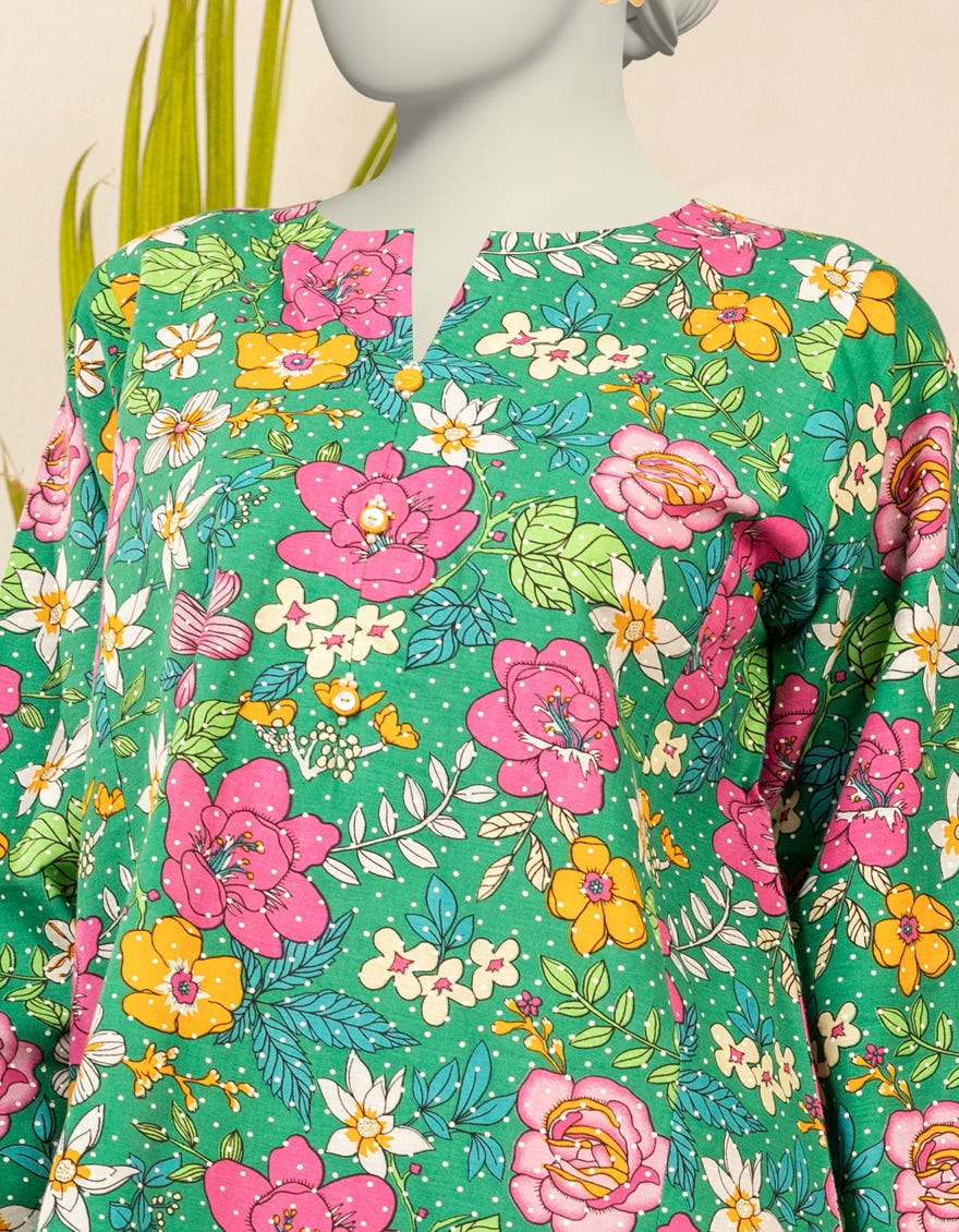 GREEN CAMBRIC PRINTED KURTI