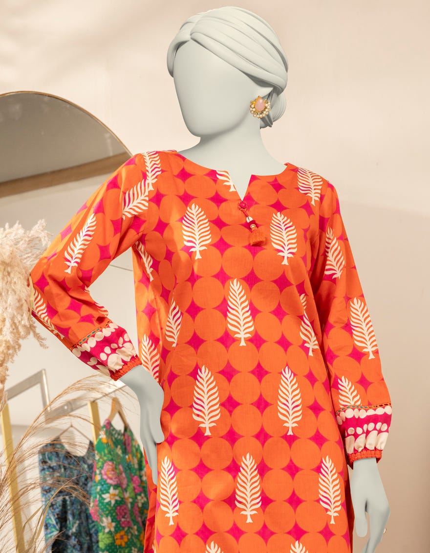 ORANGE CAMBRIC PRINTED KURTI