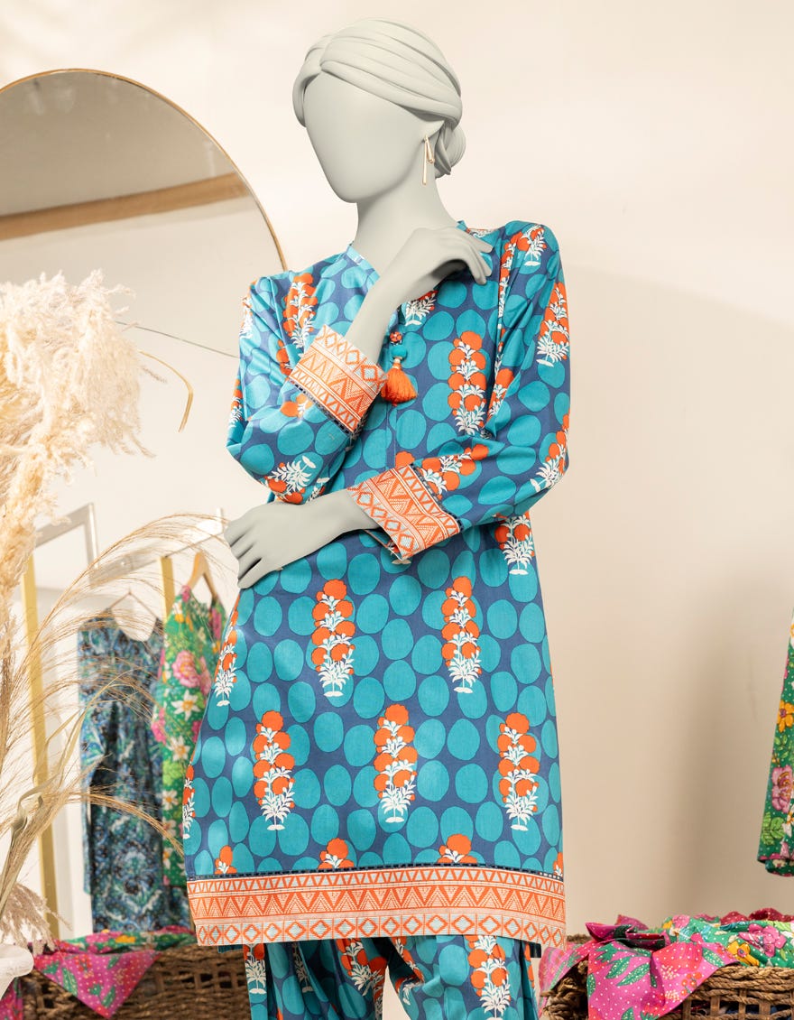 BLUE CAMBRIC PRINTED KURTI