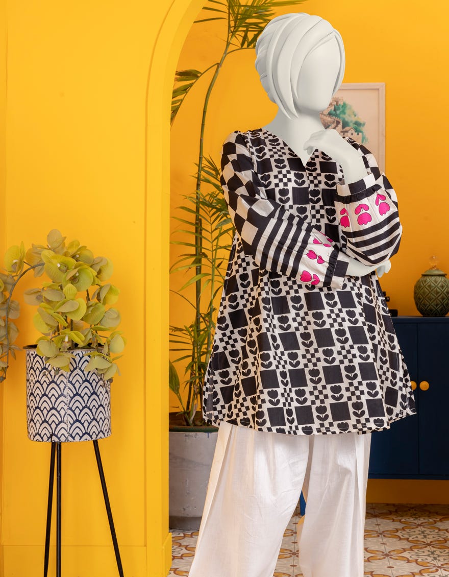 OFF WHITE LAWN KURTI | JYGK-S-JWT-24-4002