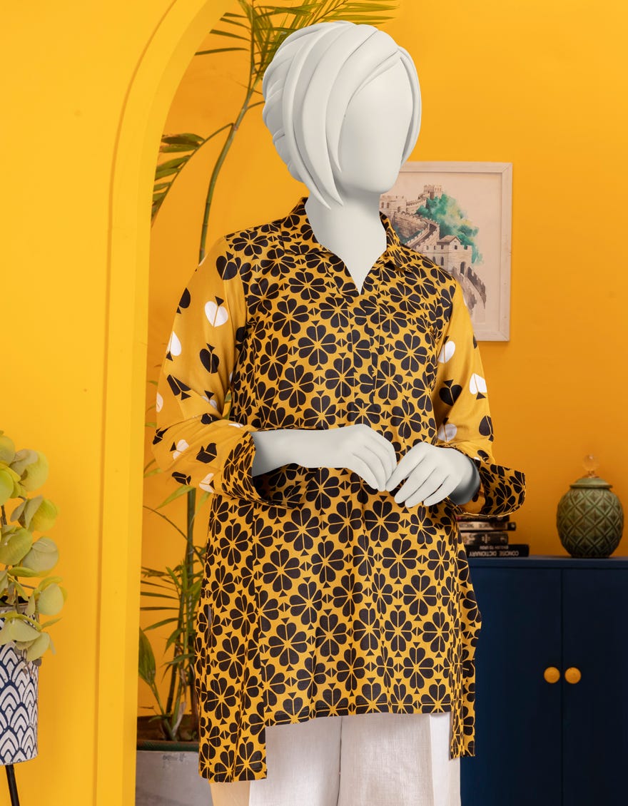 YELLOW LAWN KURTI | JYGK-S-JWT-24-4003