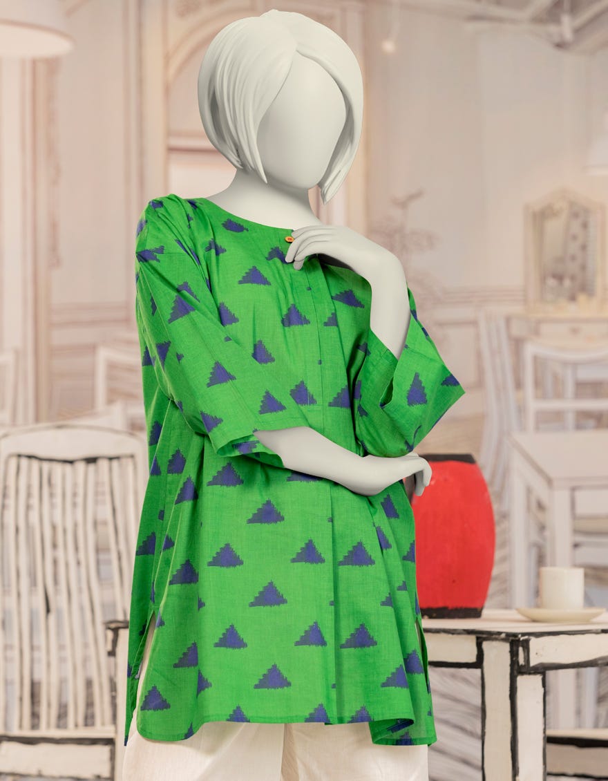 GREEN CAMBRIC PRINTED KURTI