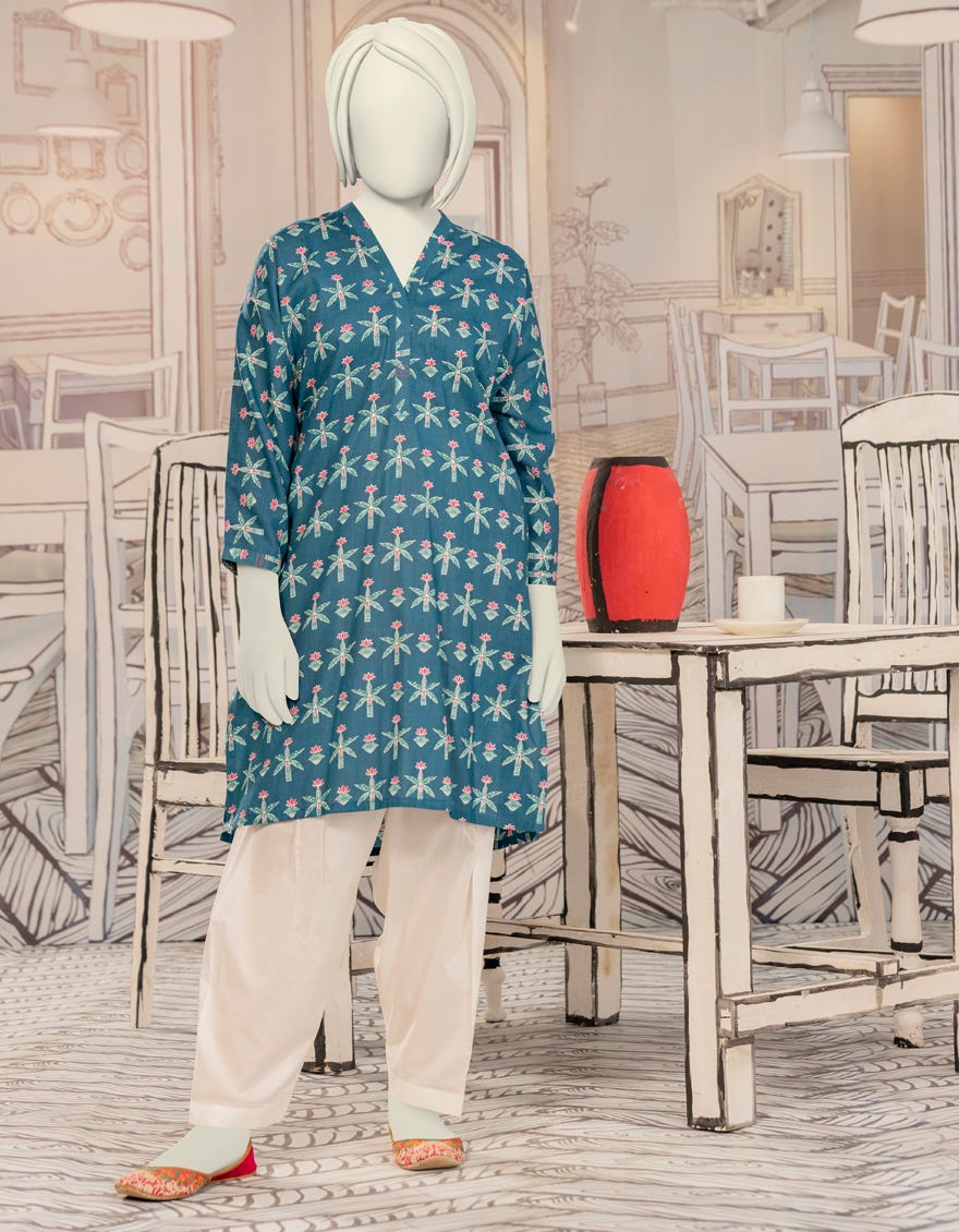 BLUE CAMBRIC PRINTED KURTI