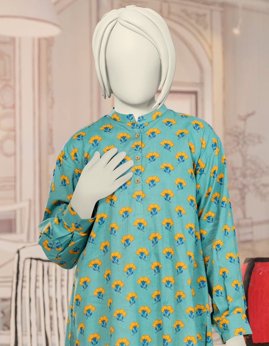 BLUE CAMBRIC PRINTED KURTI
